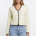 Contrast Scallop Trim V Neck Button Front Cardigan Sweater