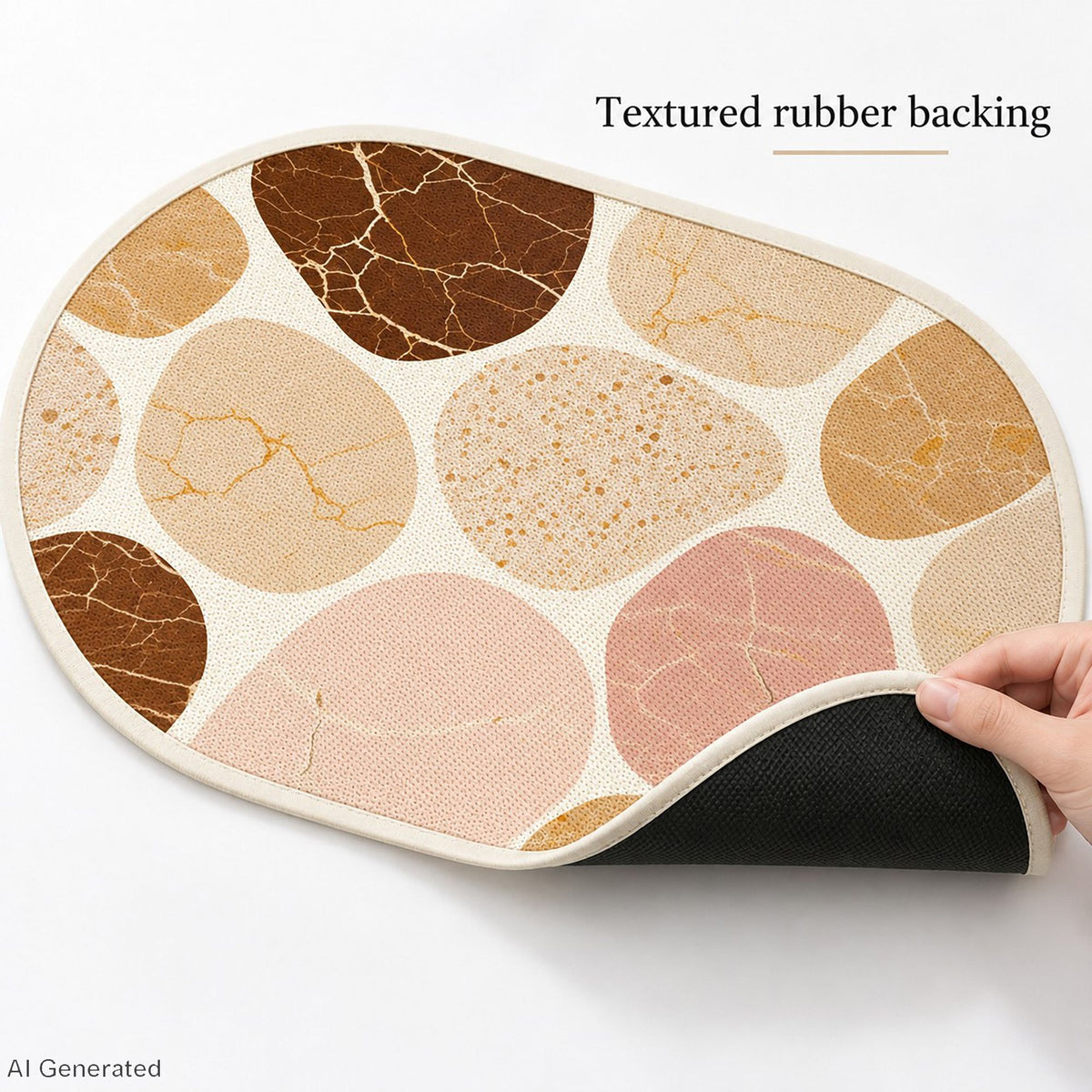Oval Absorbent Bath Mat with Abstract Stone Print