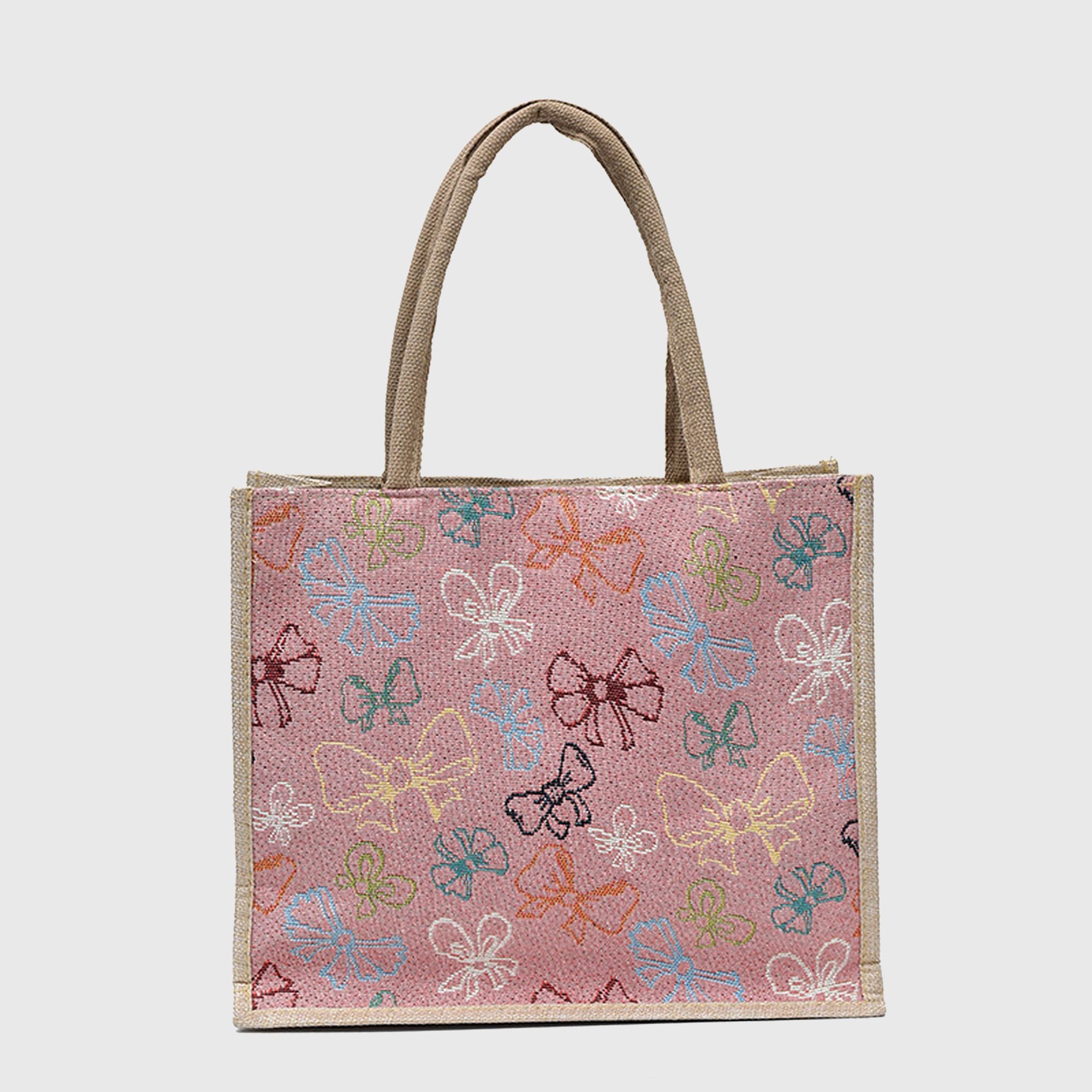 Anna-Kaci Women's Canvas Tote Bag with Colorful Bow Print - Lightweight Shopping Handbag