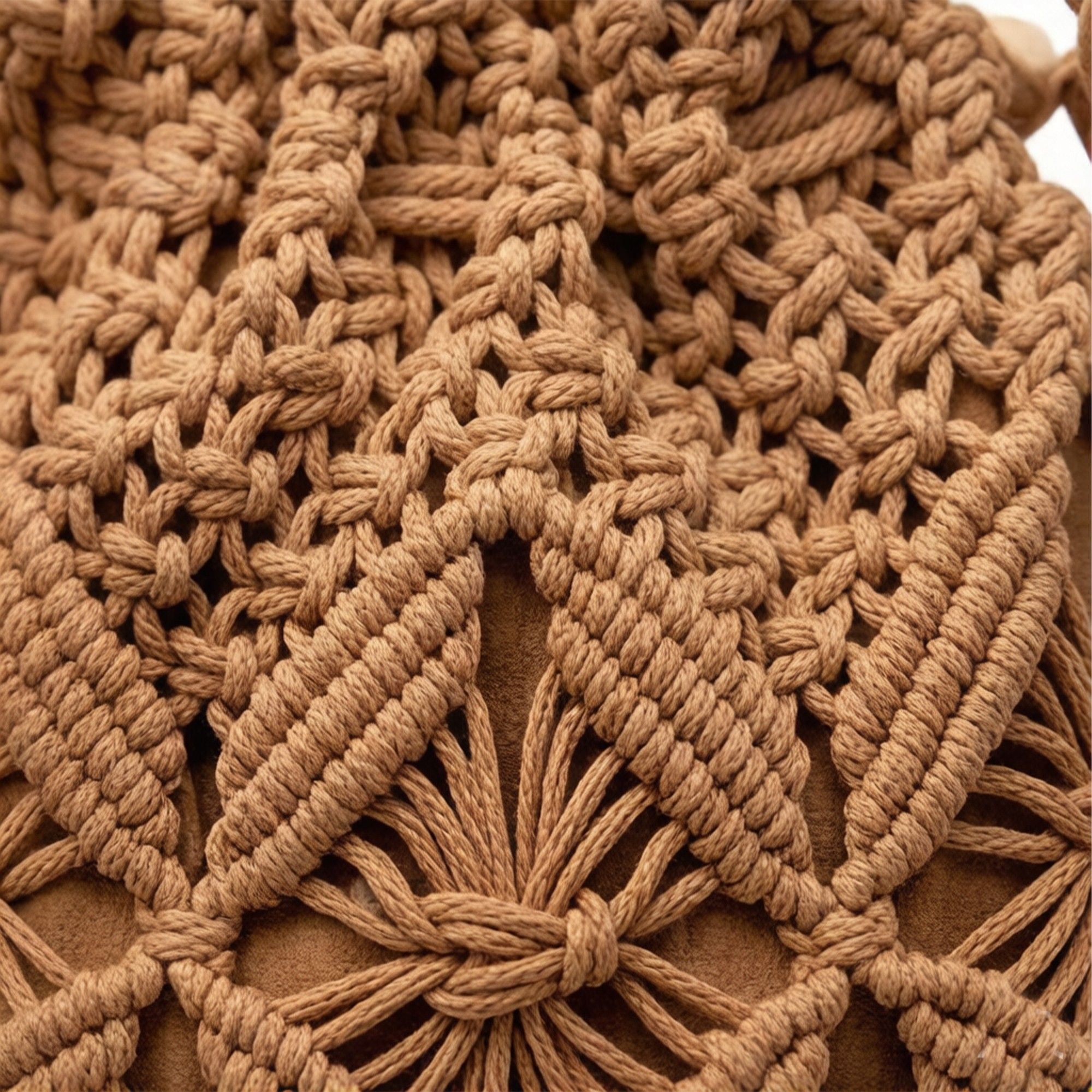 Macrame Bucket Bag Knotted Rope Handbag Drawstring Shoulder Bag Textured Woven Crossbody Style Lightweight Boho Purse