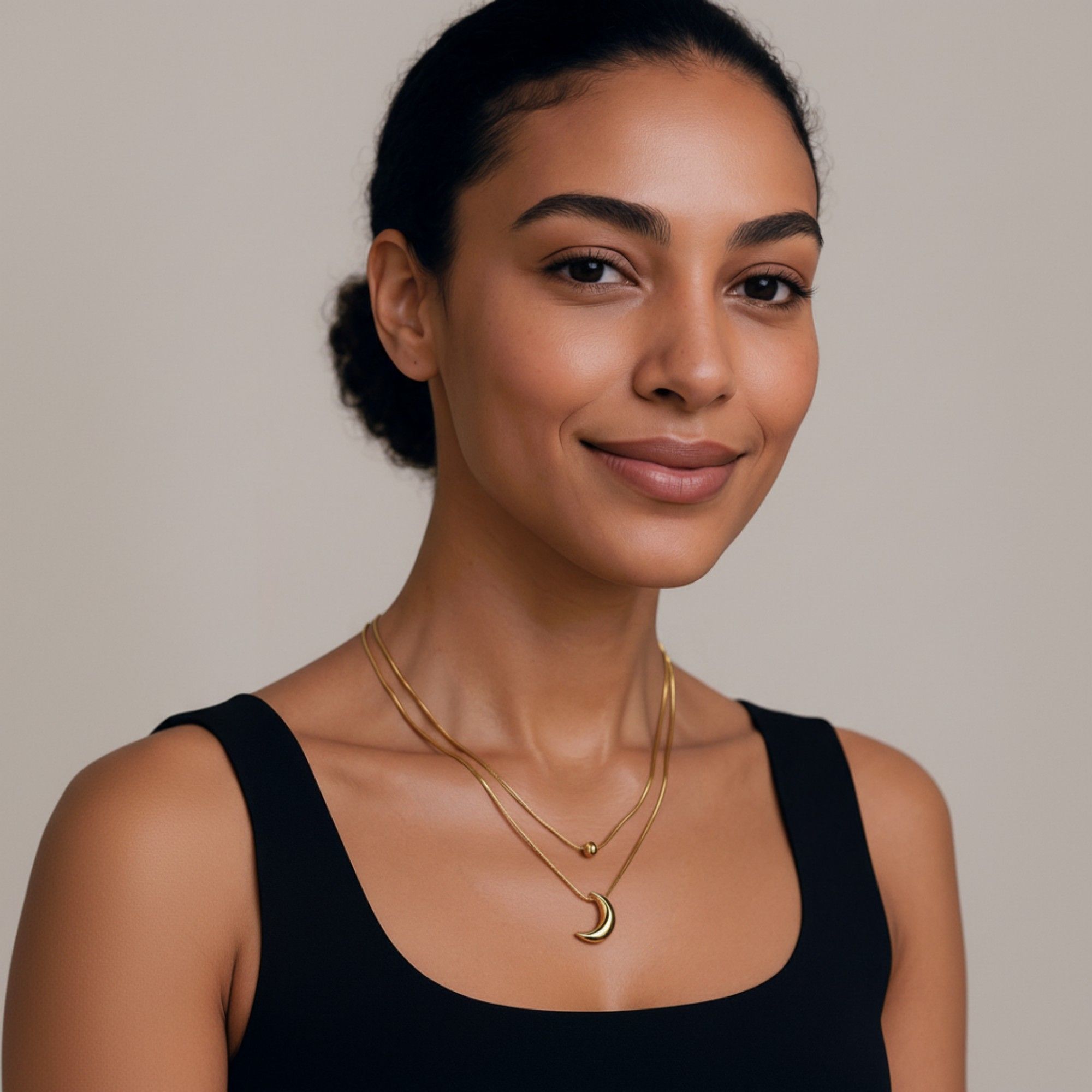 Layered Necklace Set with Minimalist Bead Charm and Sculpted Crescent Moon Pendant for a Delicate Refined Everyday Statement