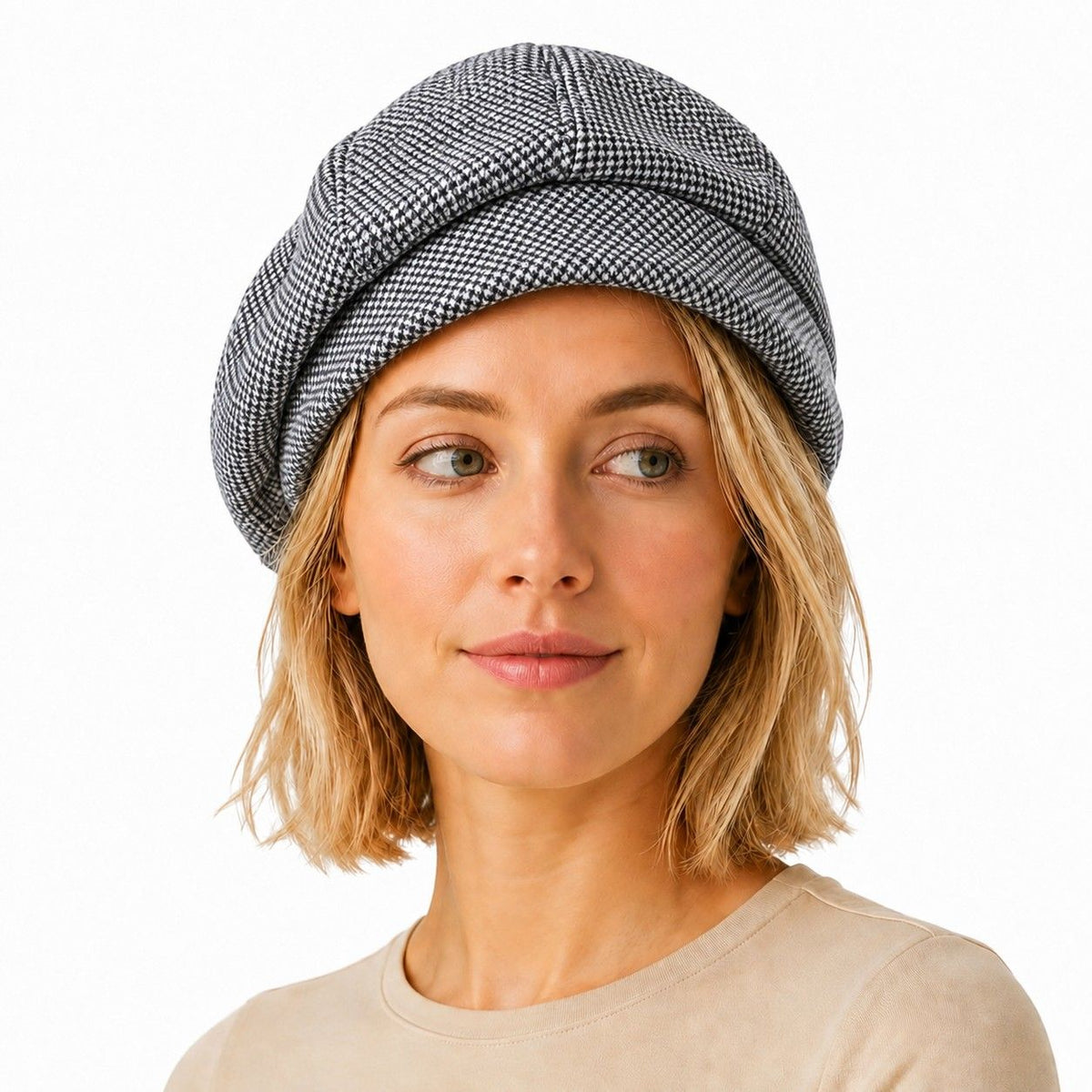 Wool Blend Houndstooth Beret Hat Vintage Painter Cap for Fall Winter