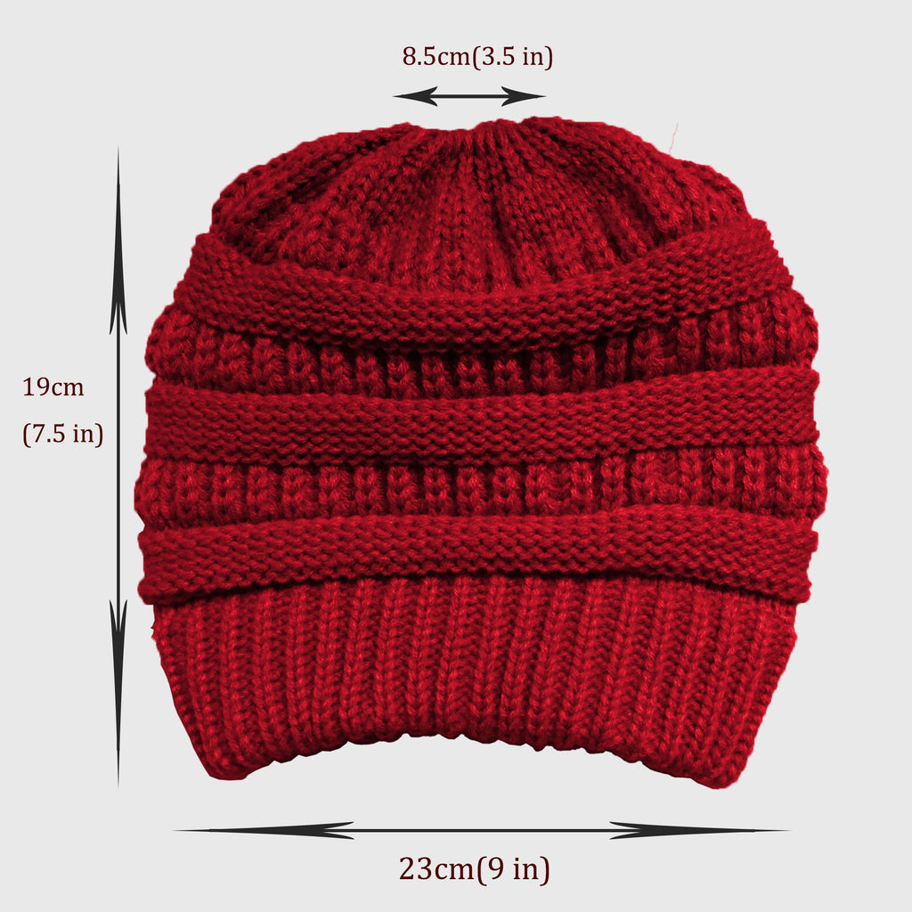 Anna-Kaci Women's Ponytail Beanie Hats - Acrylic Knit Stretchable Messy Bun Skull Cap for Winter & Casual Wear