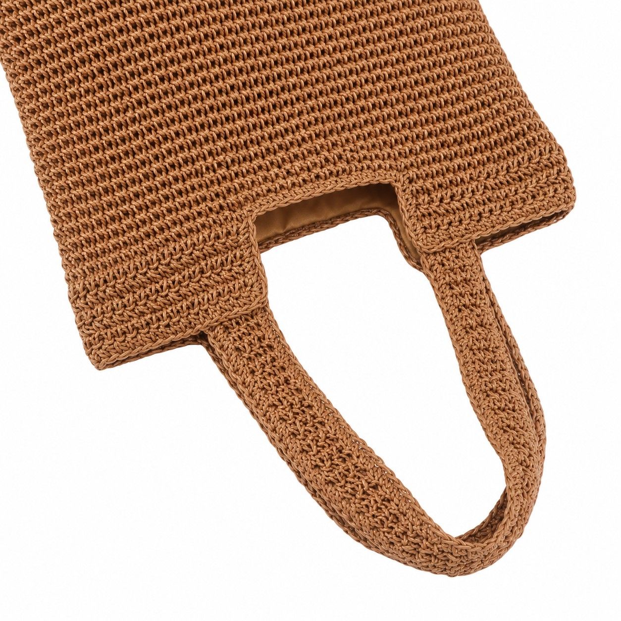 Woven Crochet Tote Bag with Shoulder Straps Lightweight Knit Tote with Zipper Pocket