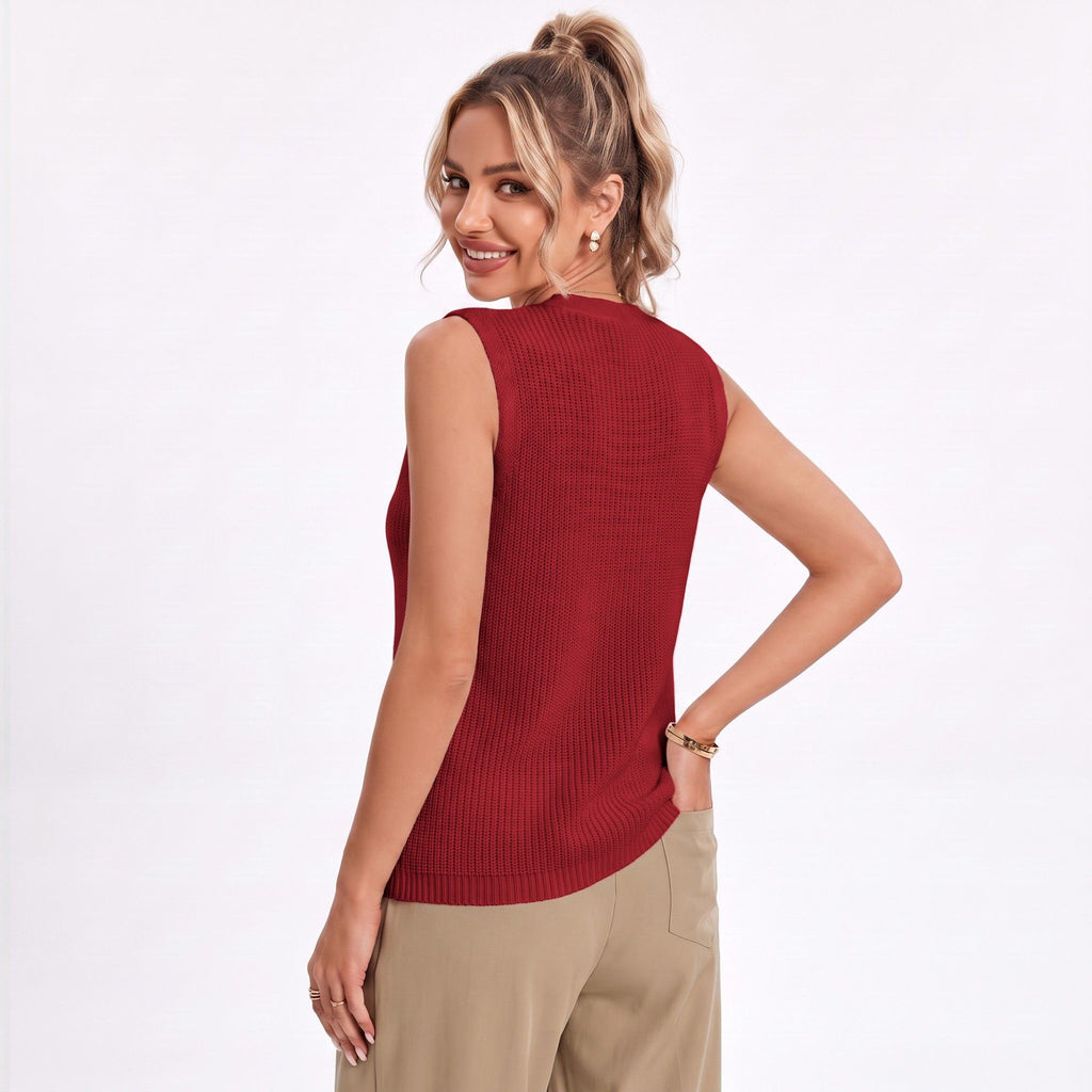 Anna-Kaci Women's Button Front Sweater Vest V Neck Sleeveless Knit Pocket Top