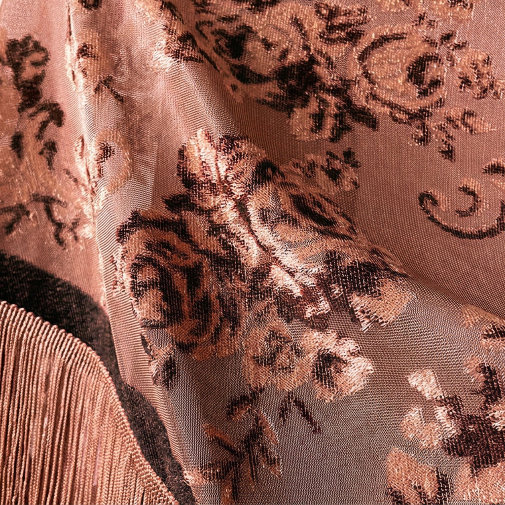 Triangle Shawl Scarf with Floral Jacquard and Fringe Trim