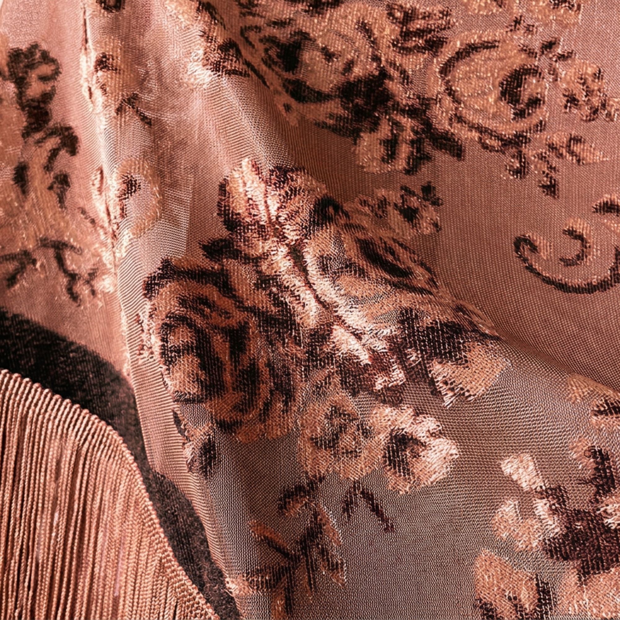 Triangle Shawl Scarf with Floral Jacquard and Fringe Trim