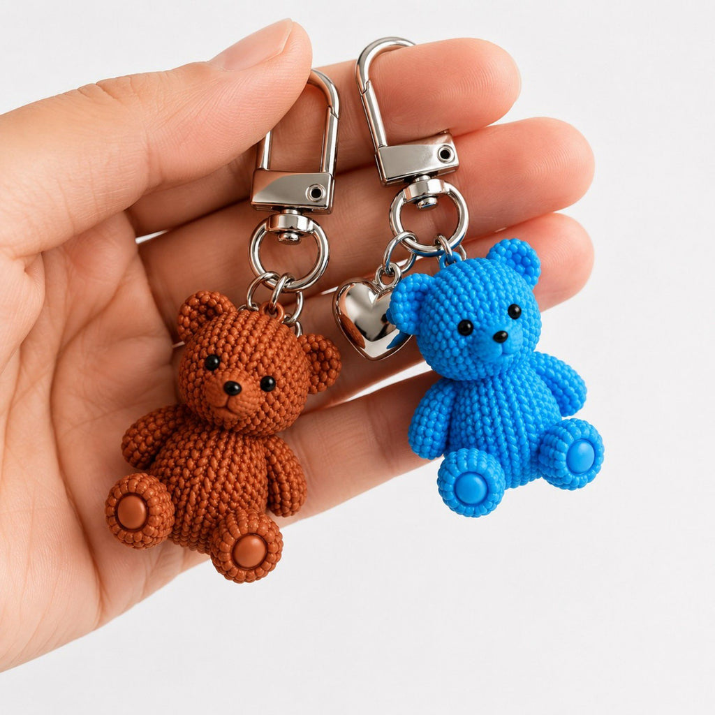 5pc Teddy Bear Keychain Bag Charms with Heart Pendant Clip for Bags Backpacks and Keys