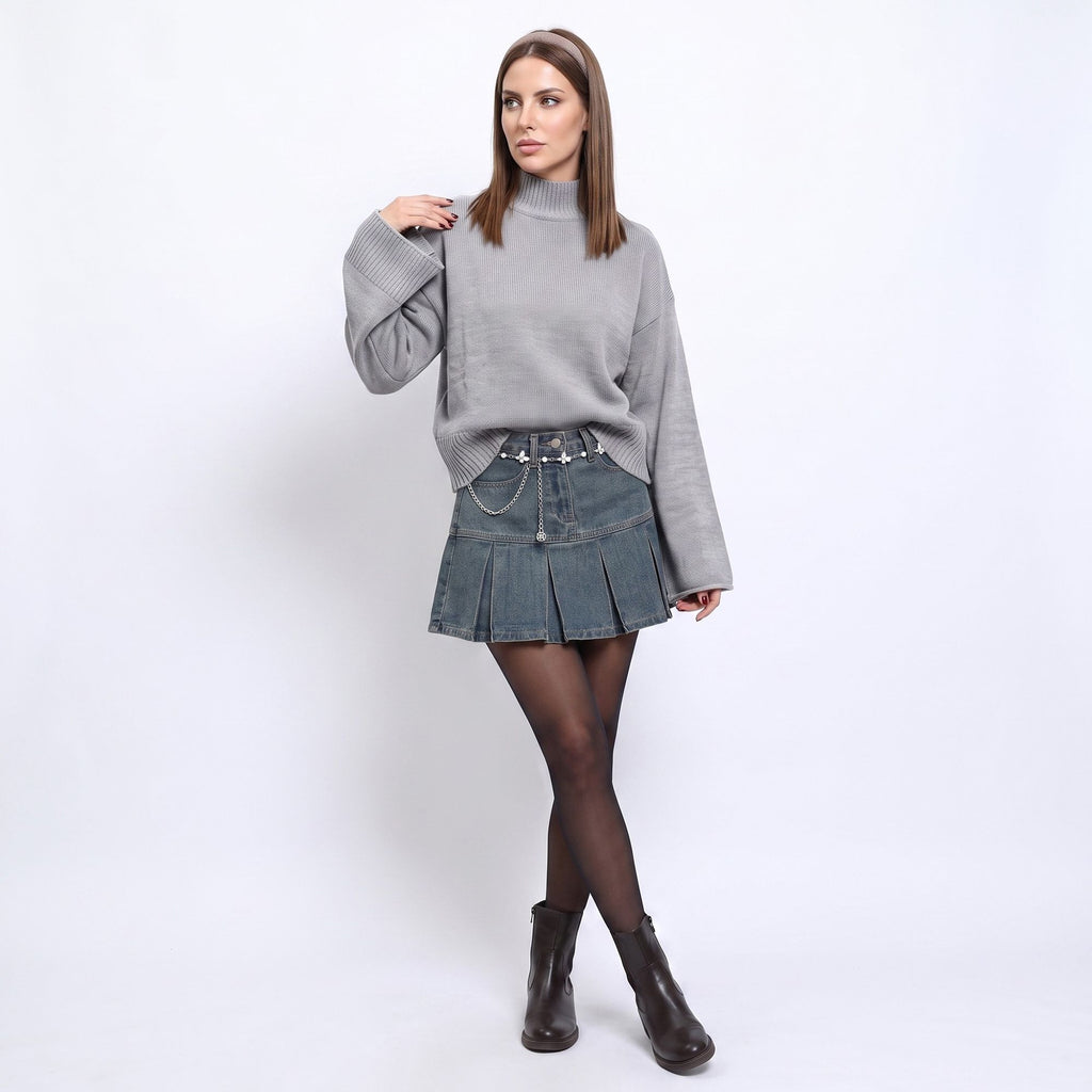 Turtleneck Bell Sleeve Relaxed Fit Knit Sweater