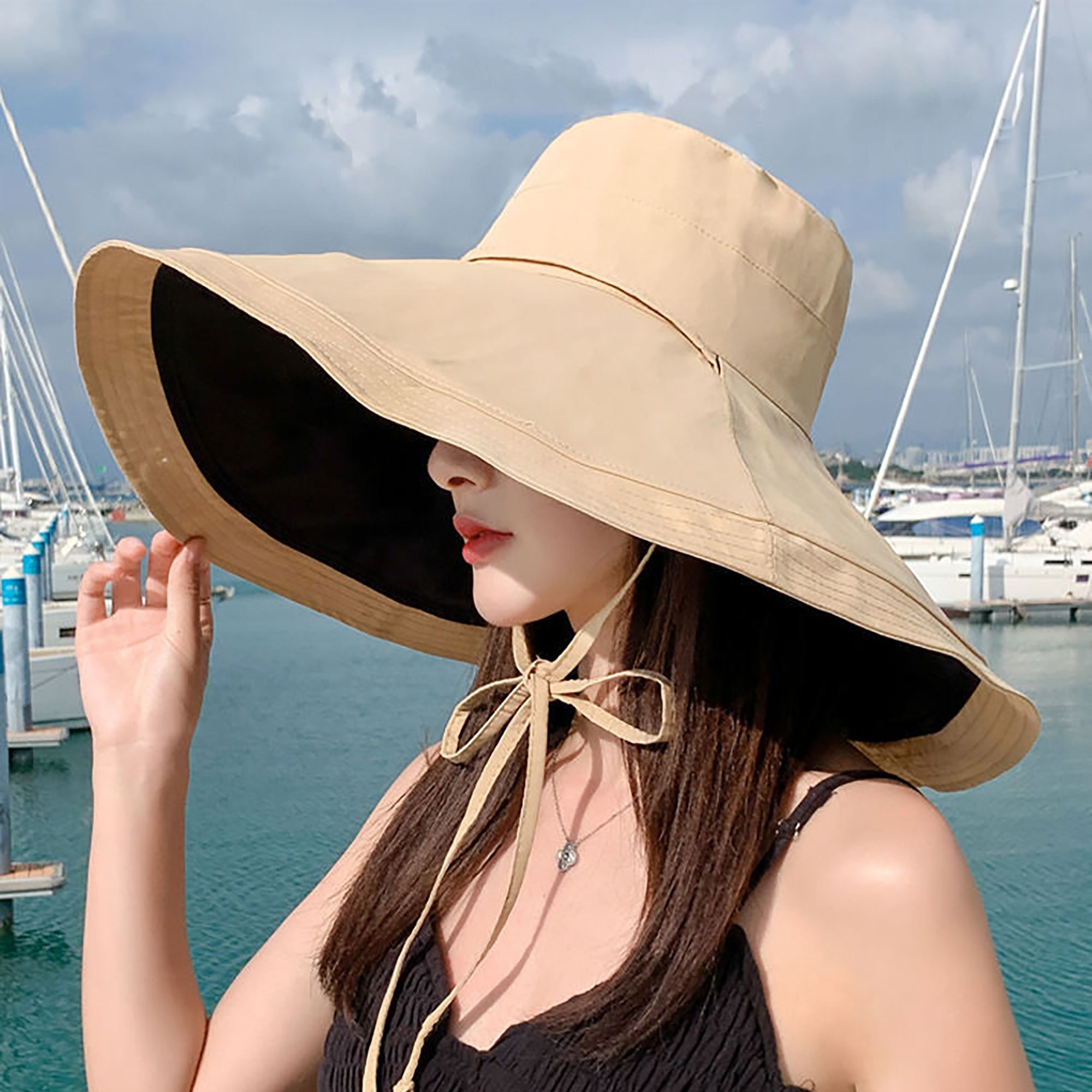 Anna-Kaci Women's Reversible Wide - Brim Sun Hat with Adjustable Chin Strap