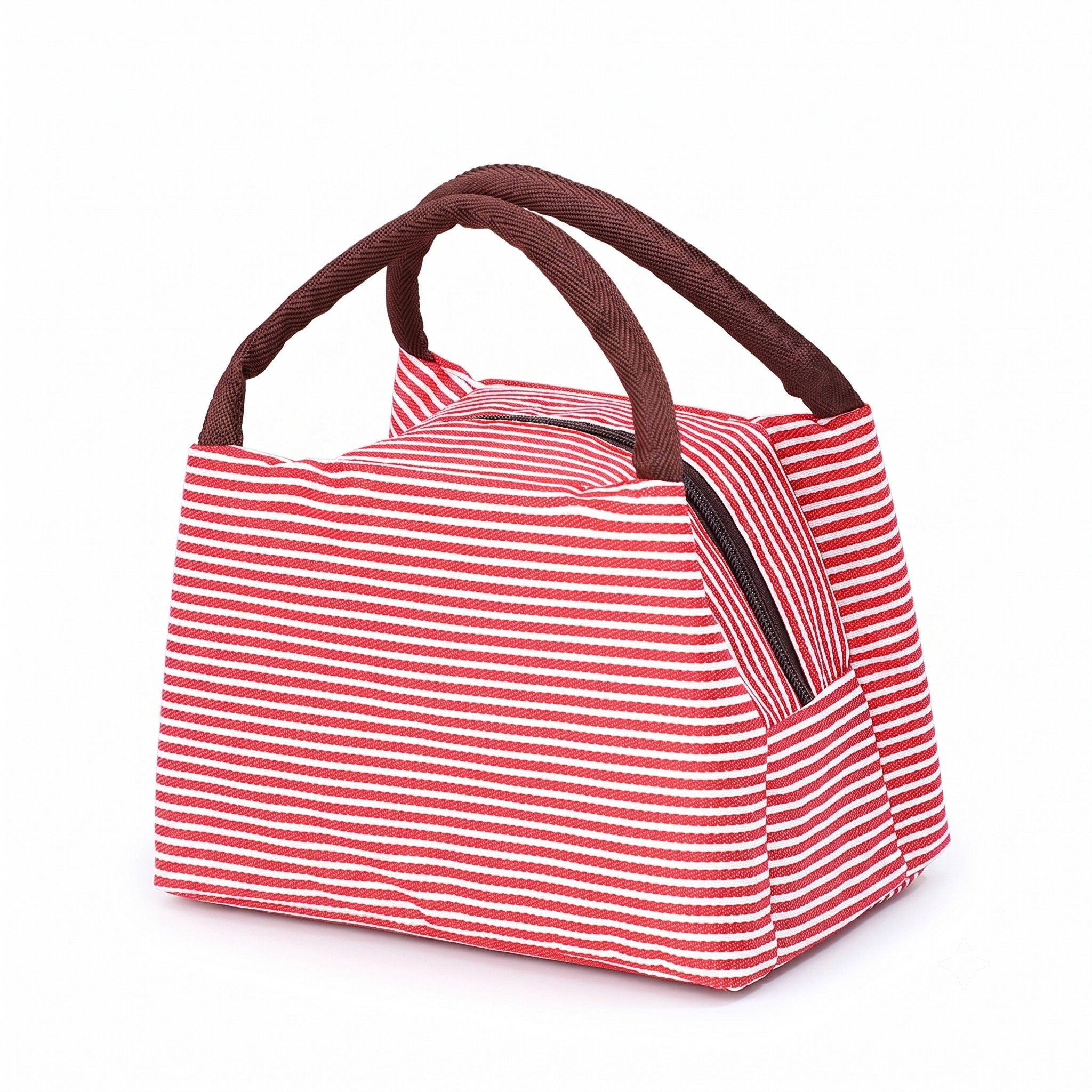 Insulated Striped Lunch Bag Reusable Soft Cooler Tote for Work School Picnic