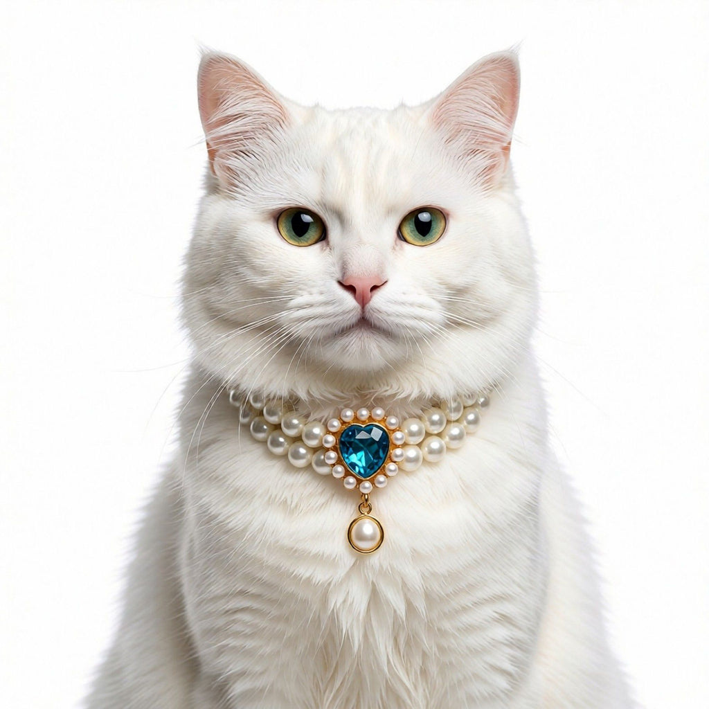 Double Strand Faux Pearl Pet Necklace Heart Gem Pendant Adjustable Collar Jewelry for Cats and Small Dogs