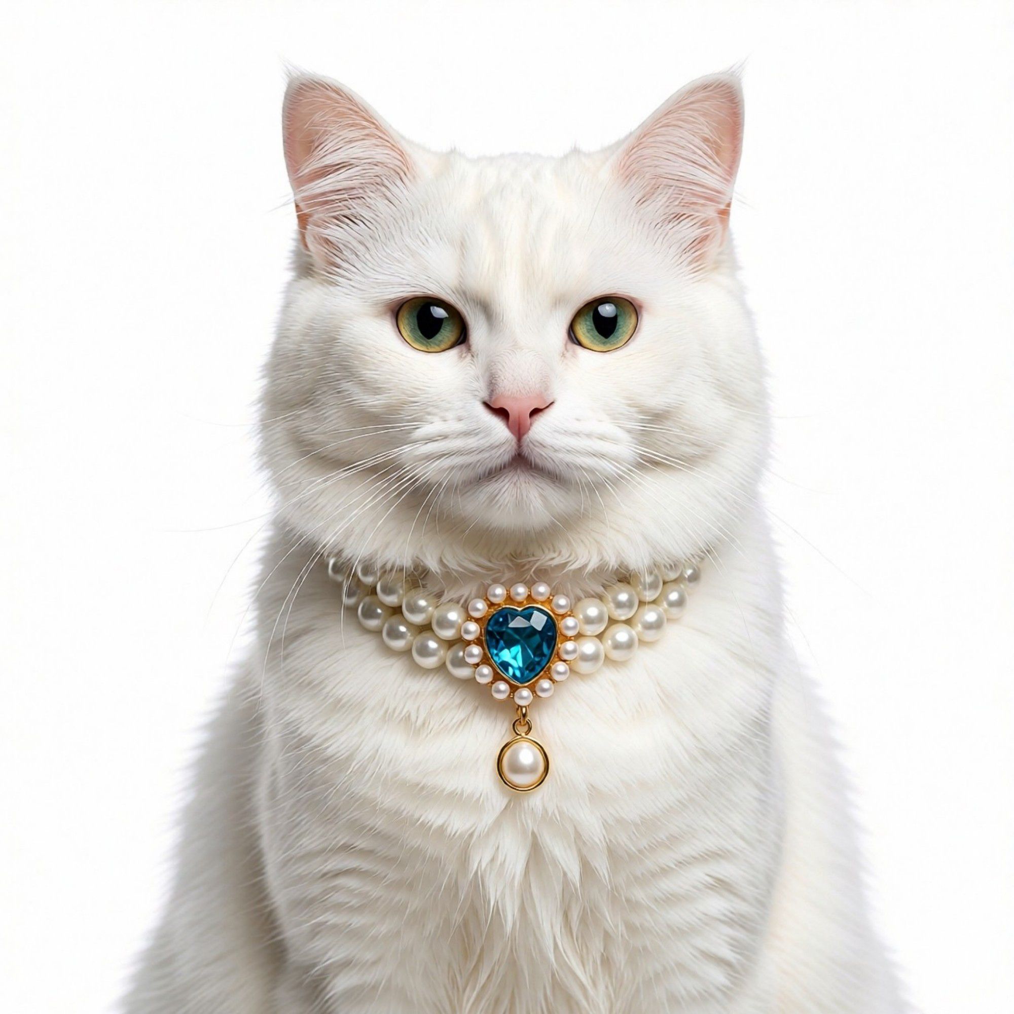 Double Strand Faux Pearl Pet Necklace Heart Gem Pendant Adjustable Collar Jewelry for Cats and Small Dogs