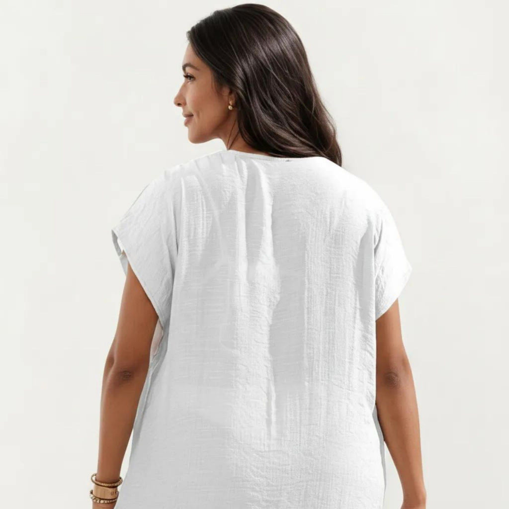 Anna-Kaci Women's Maxi Swim Cover Up Dress with Crochet Trim V Neck Short Sleeves Relaxed Lightweight Fit