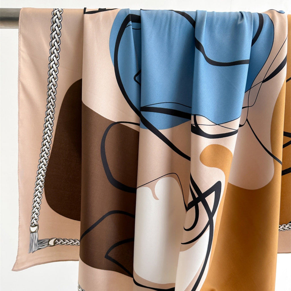 Anna-Kaci Women's Abstract Art Satin Square Scarf with Braided Border Trim 35.5x35.5in