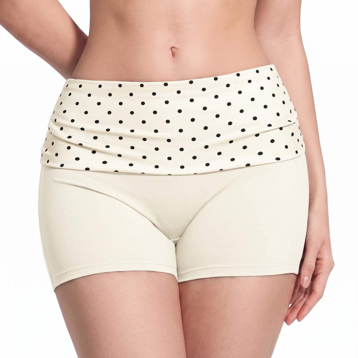 Polka Dot Foldover Waist Fitted Athletic Shorts for Yoga Dance Gym Workouts Running