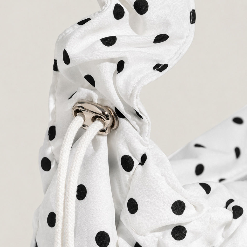 Polka Dot Cloud Shoulder Bag Ruched Drawstring Underarm Purse Sweet Ruffled Hobo Handbag