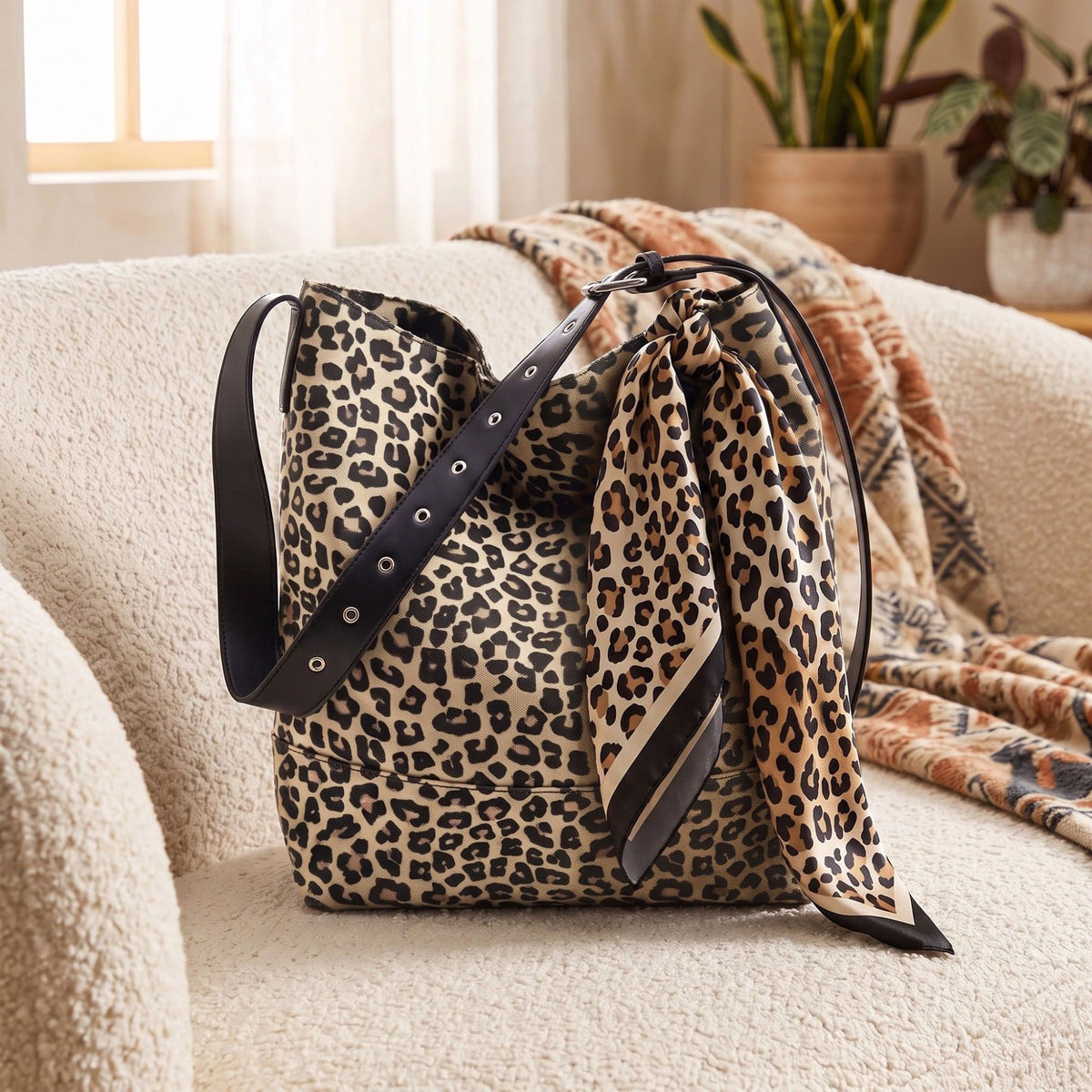 Leopard Print Shoulder Tote Bag Adjustable Strap Large Casual Carryall