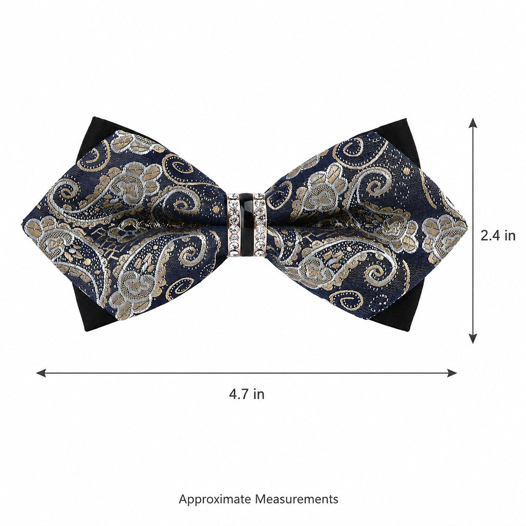 Pre Tied Paisley Bow Tie with Rhinestone Accent for Formal Wear