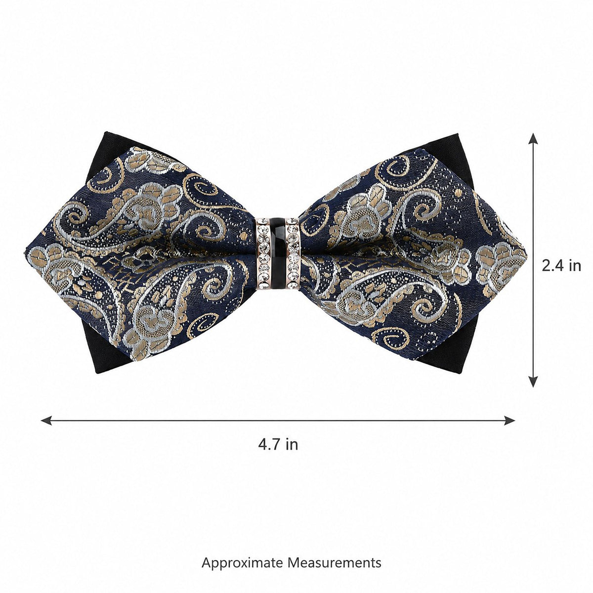 Pre Tied Paisley Bow Tie with Rhinestone Accent for Formal Wear