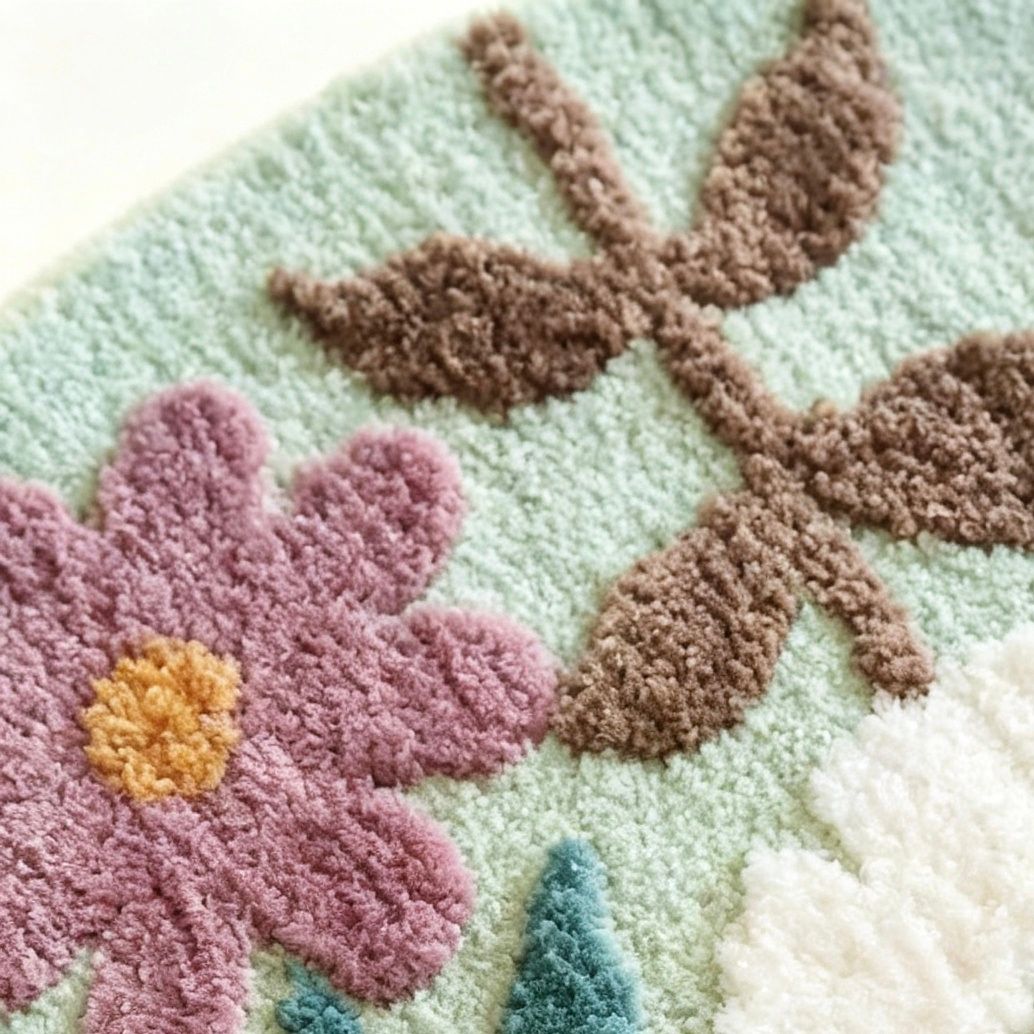 Mixed?Flower Semicircular Bathroom Floor Mat Soft Water?Absorbent Rug with Anti?Slip Base