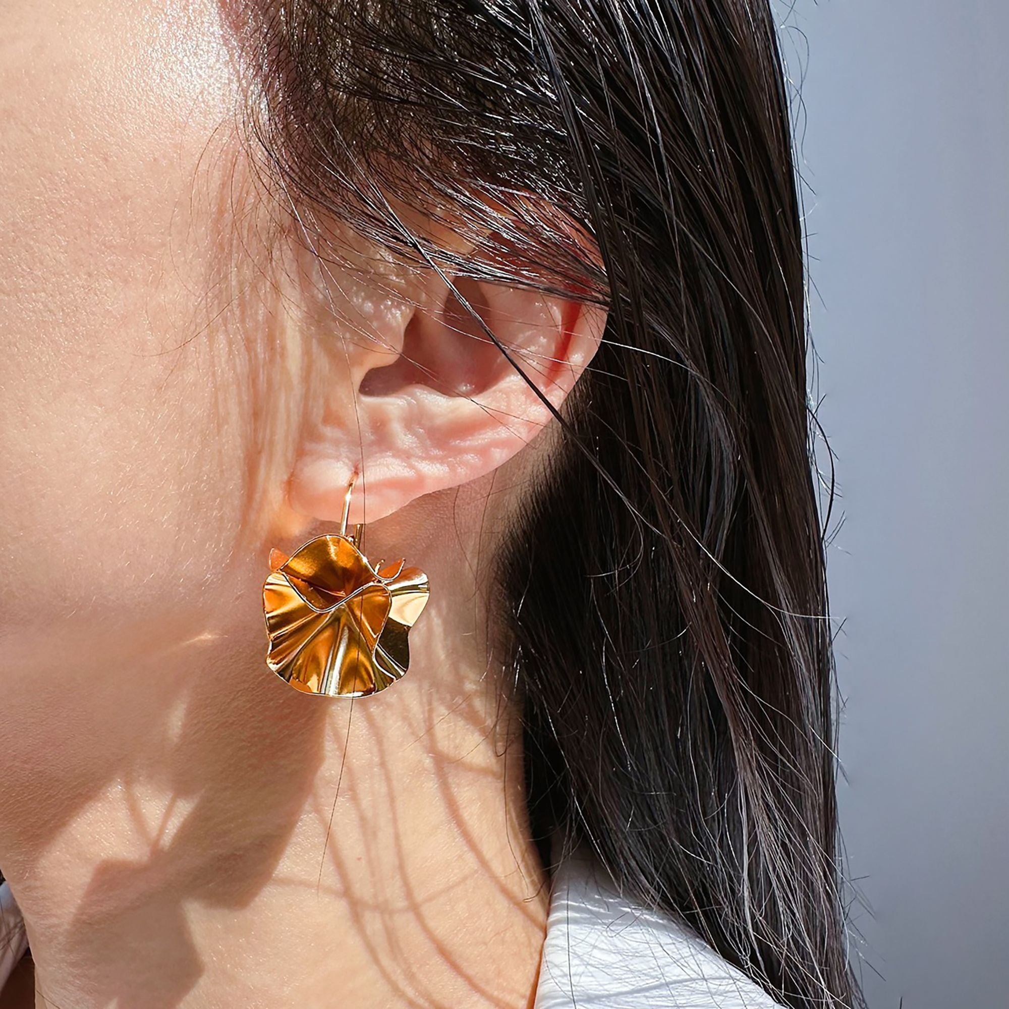 Anna-Kaci Women's Artistic Pleated Drop Earrings - Brass Statement Earrings