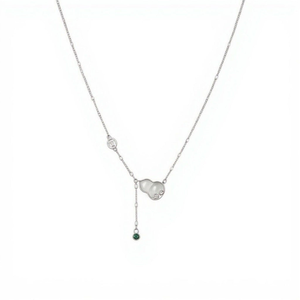Women's Gourd Pendant Necklace with Drop Gem Accent and Delicate Chain Design