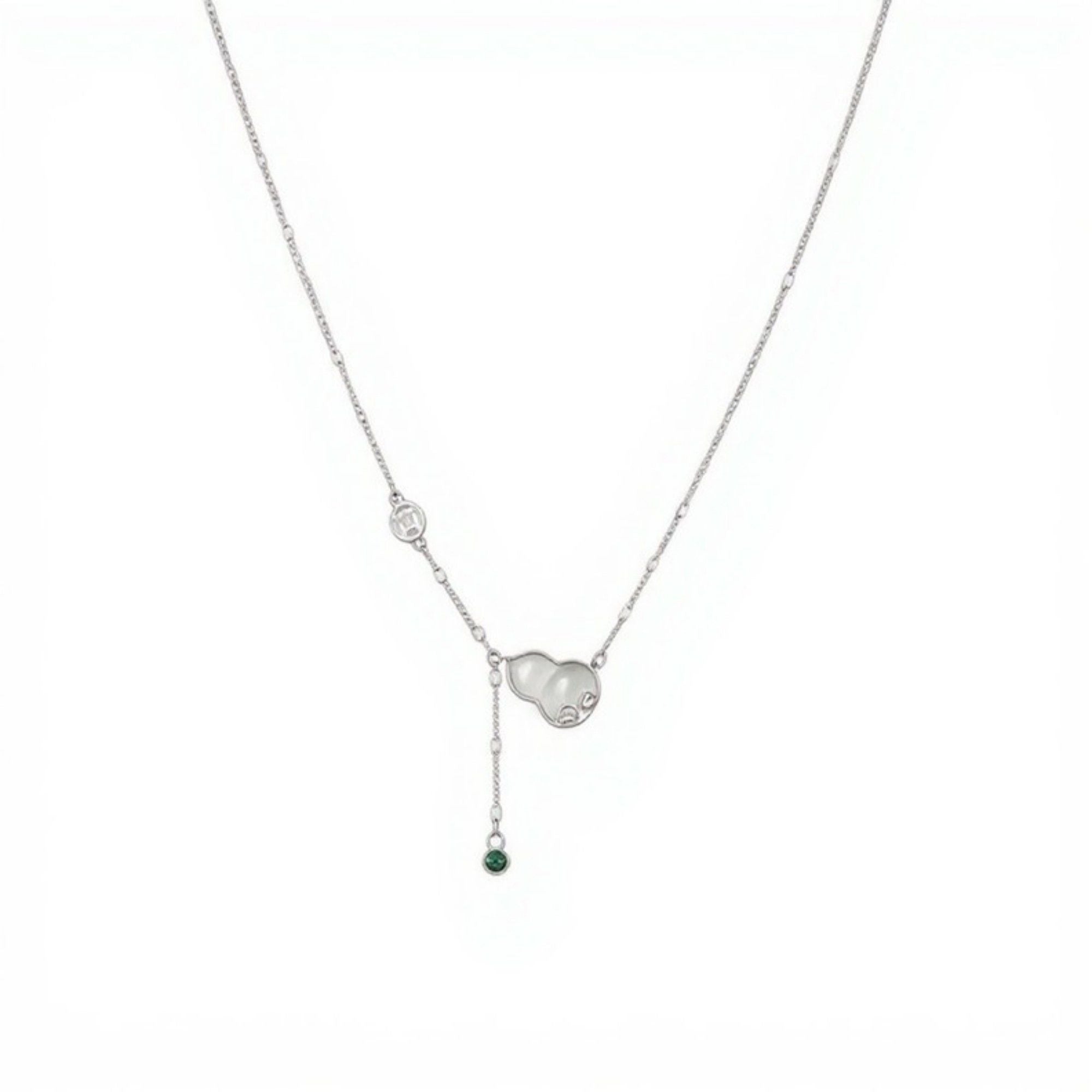 Women's Gourd Pendant Necklace with Drop Gem Accent and Delicate Chain Design