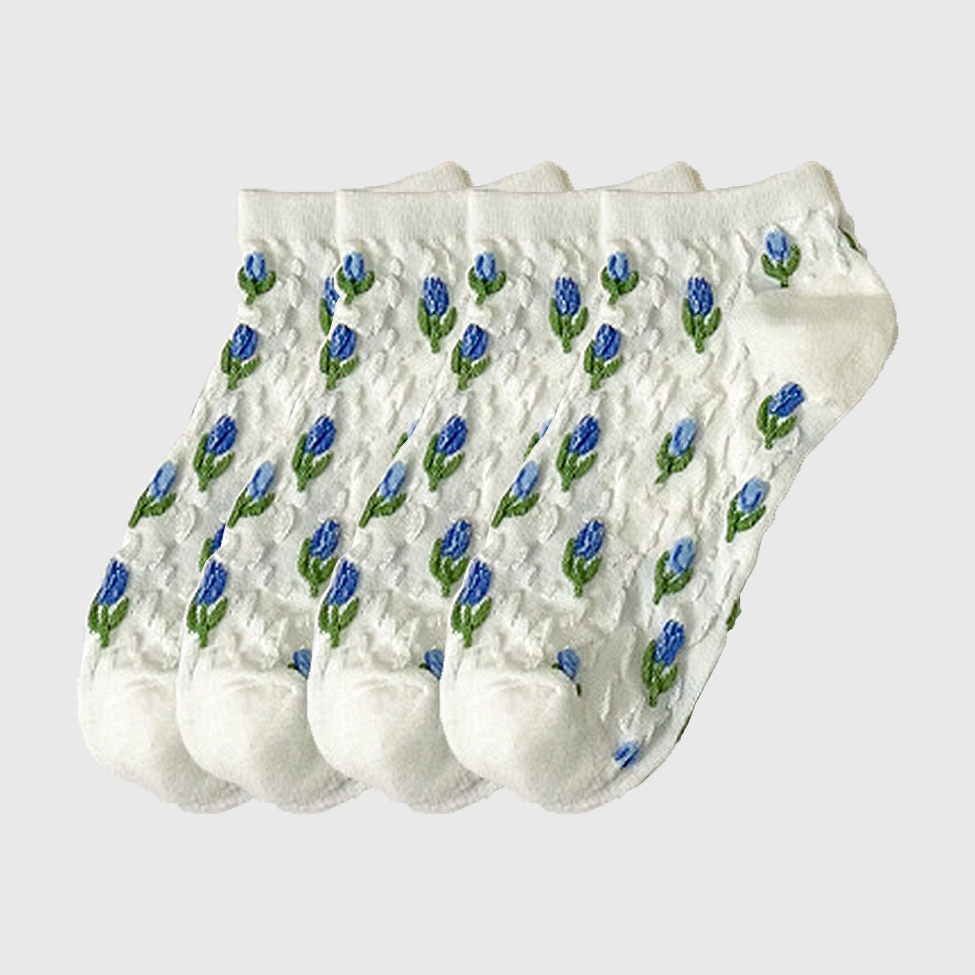 Anna-Kaci Adorable Summer Floral Embroidered Ankle Socks 4Pk