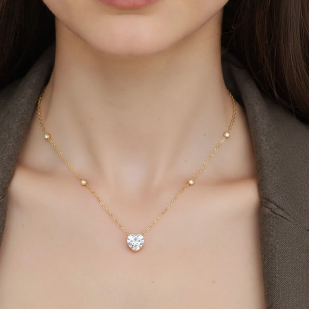 Women's Dainty Solitaire Pendant Necklace with Gold Tone Chain and Delicate Bezel-Set Crystal Accents