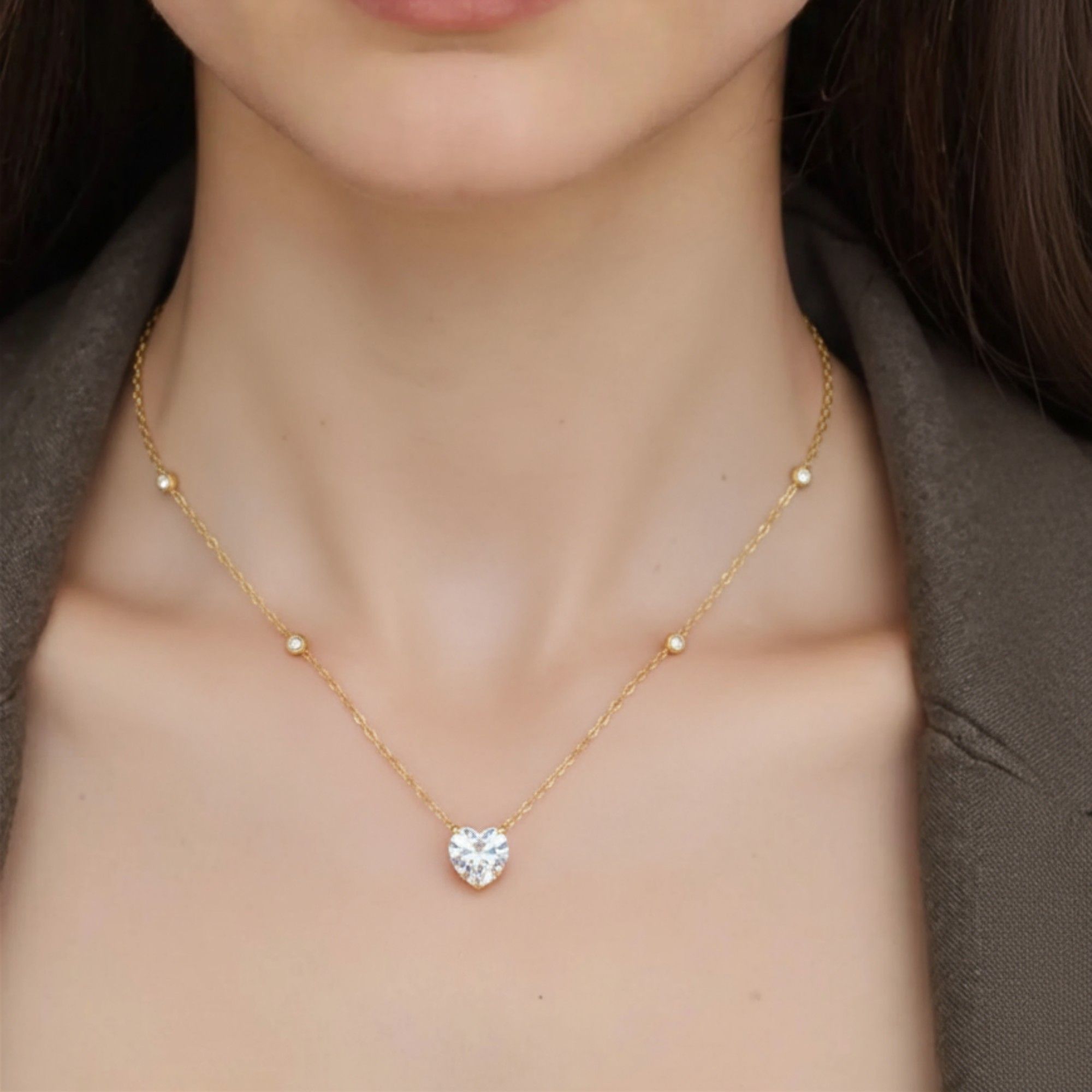 Women's Dainty Solitaire Pendant Necklace with Gold Tone Chain and Delicate Bezel-Set Crystal Accents