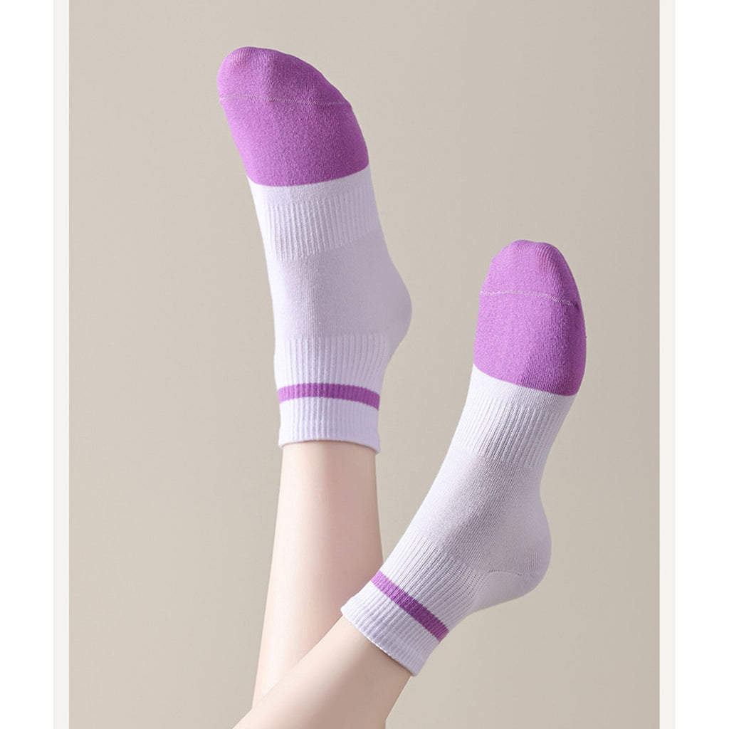 Anna-Kaci 4 Pairs Women's Seamless Cotton Ankle Socks Breathable Stretch Ribbed Cuff in Assorted Color Block Design