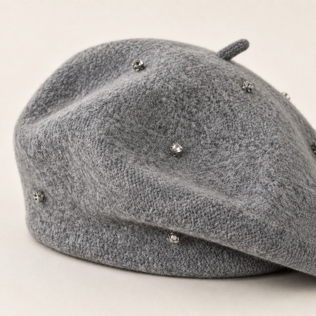 Rhinestone Studded Knit Wool Beret