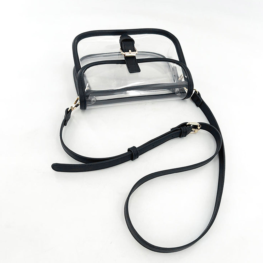 Clear Crossbody Handbag with Adjustable Strap and Buckle Flap Closure