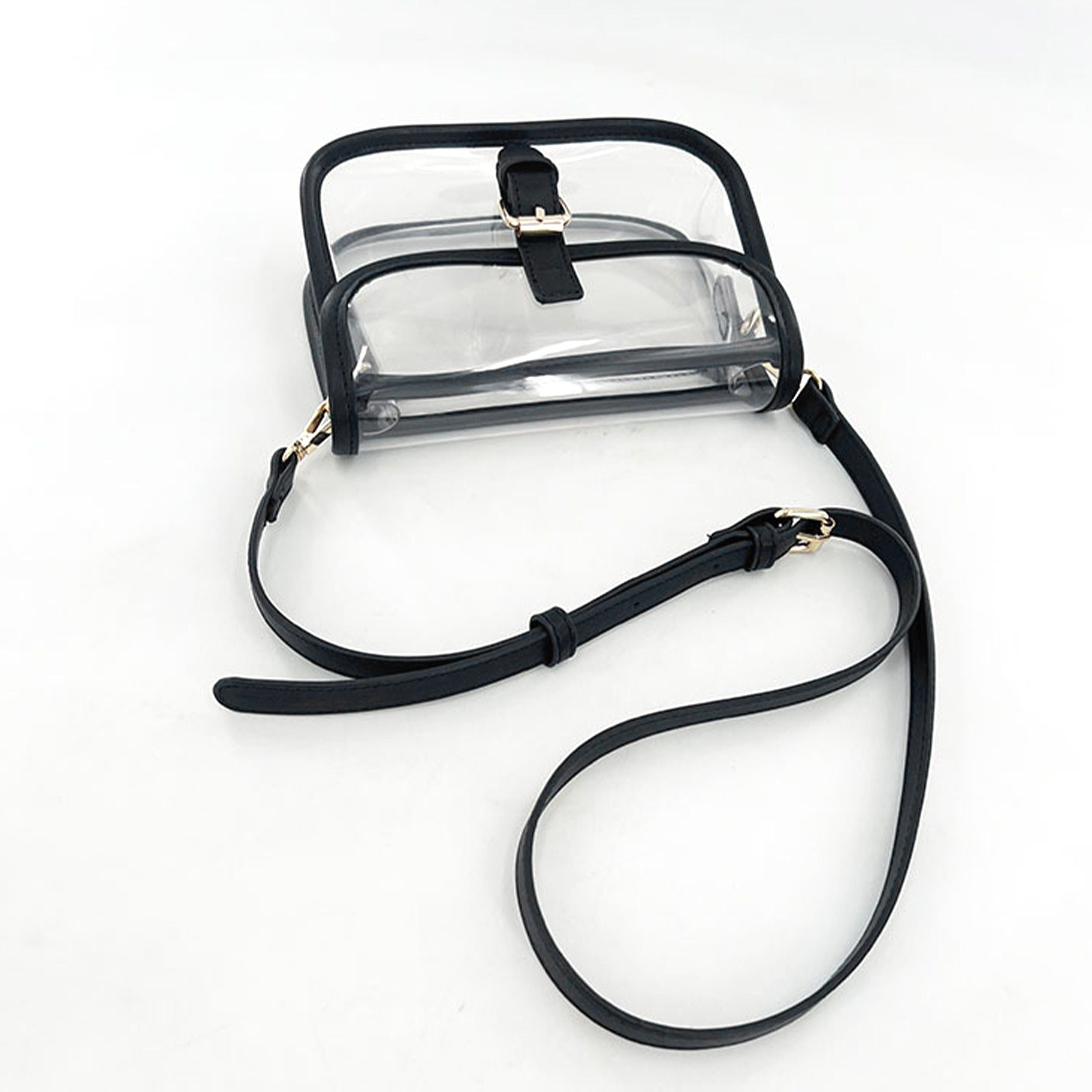 Clear Crossbody Handbag with Adjustable Strap and Buckle Flap Closure