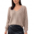 V-Neck Open-Back Tie Long Sleeve Knit Sweater