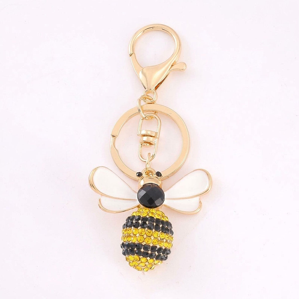 Bee Rhinestone Keychain Bag Charm with Lobster Clasp and Key Ring