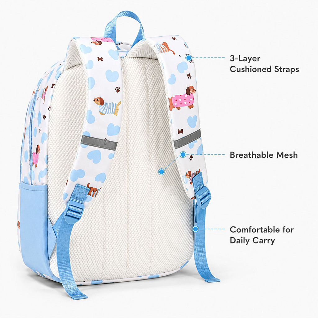 Dog Print School Backpack with Multiple Zip Pockets