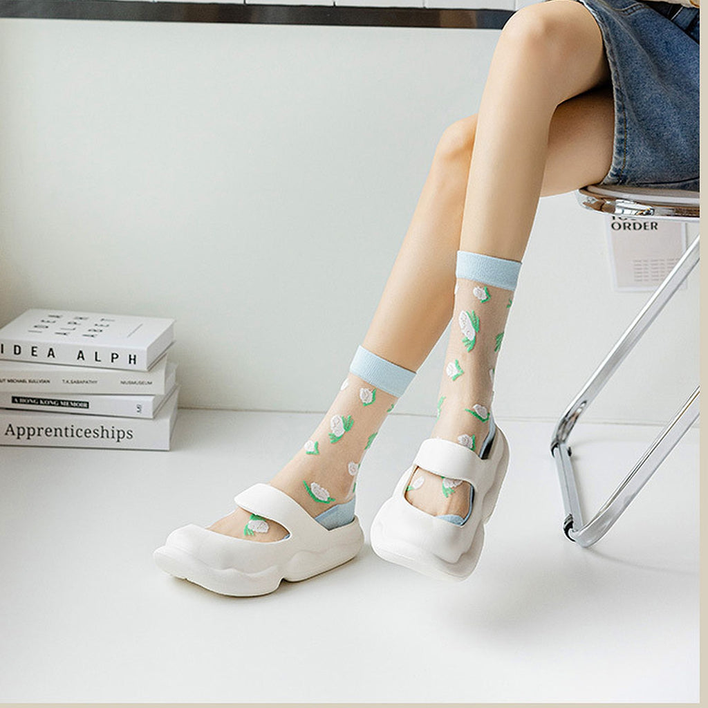 Anna-Kaci Women's Floral Embroidered Sheer Ankle Socks 6pk