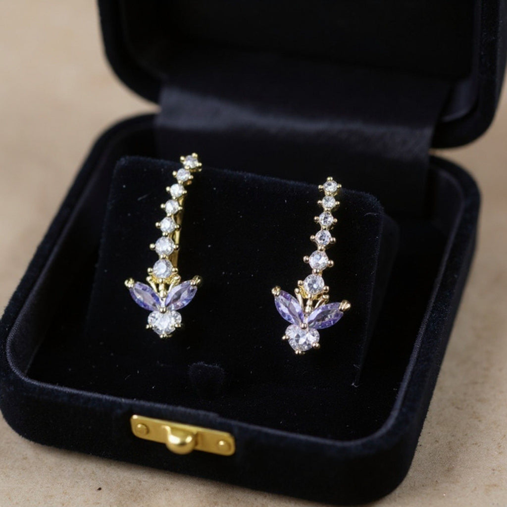 Butterfly Crystal Earrings with Graduated Stone Accents and Delicate Winged Design for a Sparkling Feminine Elegant Look