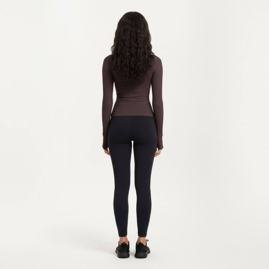 Anna-Kaci Active Women's Ribbed Long Sleeve Fitted Top with Crew Neck and Thumbhole Cuffs
