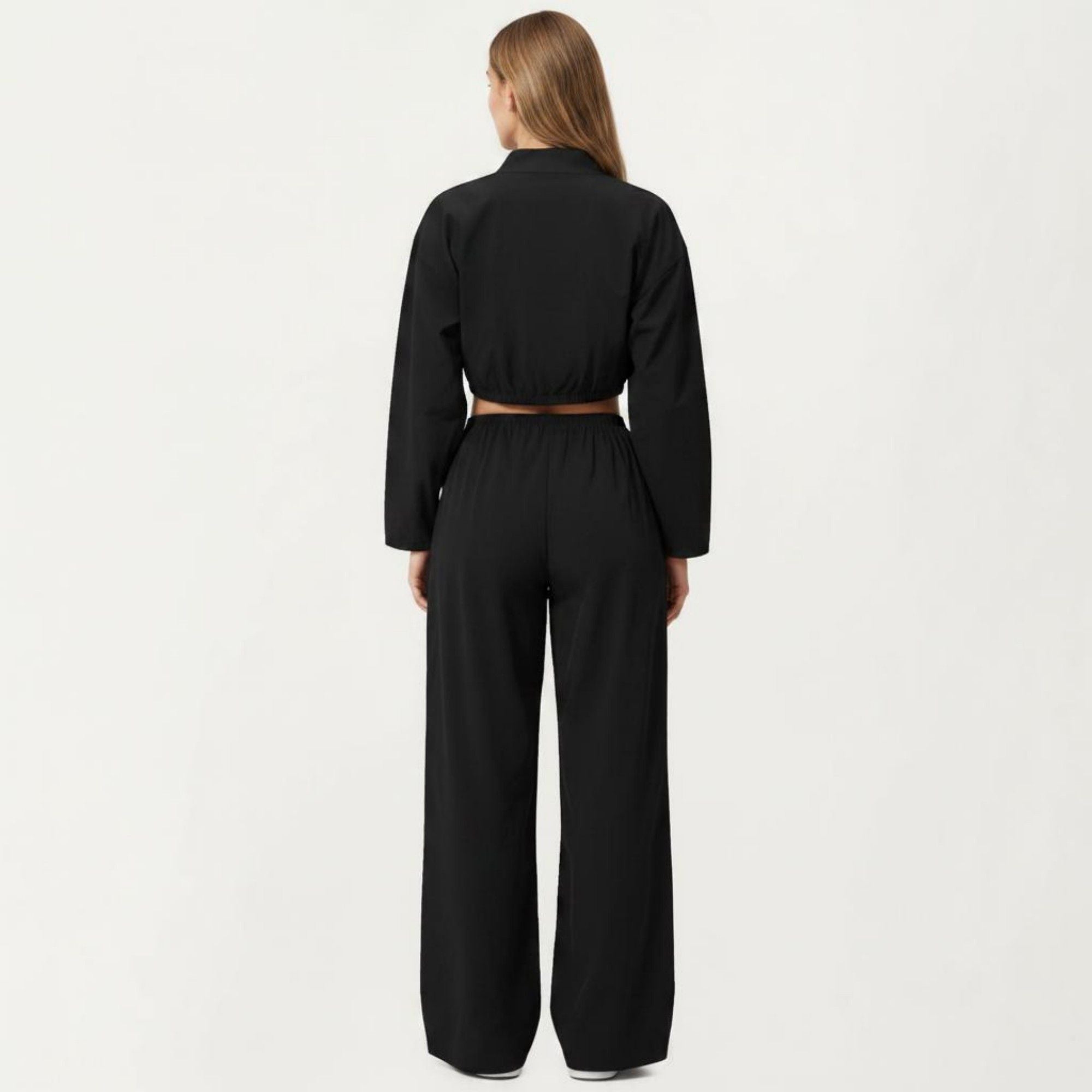 Anna-Kaci Active Women's Cropped Zip Front Jacket with Elastic Hem and Long Sleeves