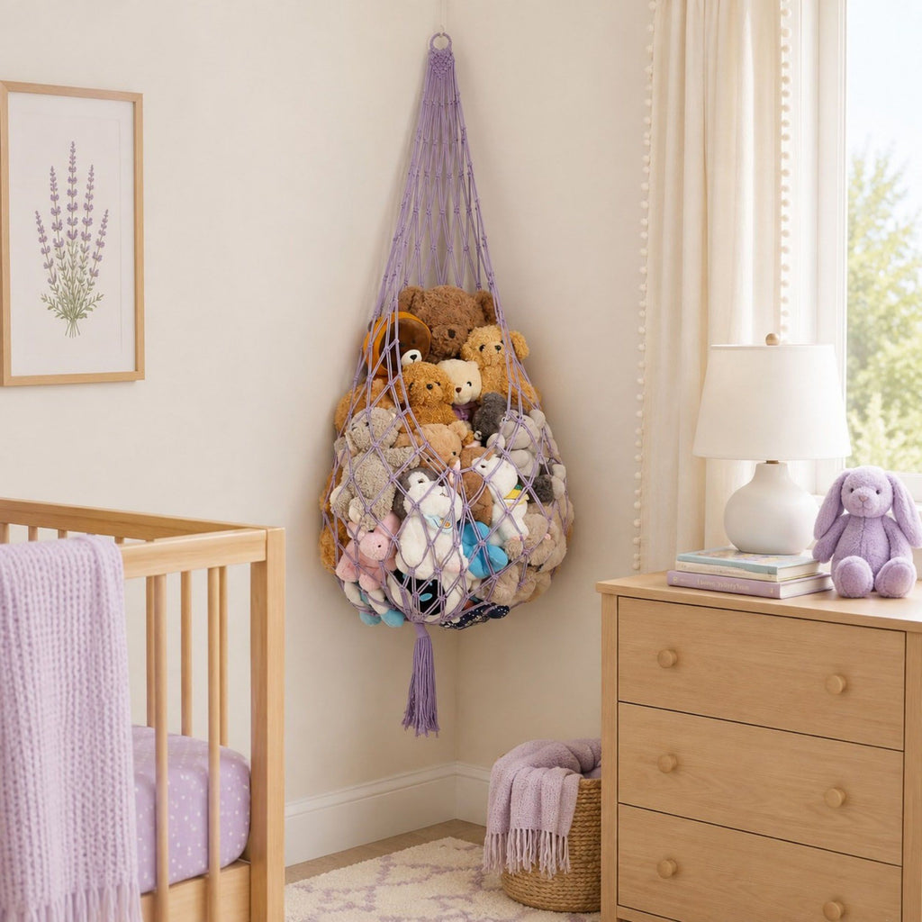 Macrame Hanging Stuffed Animal Storage Net Cotton Rope Corner Organizer