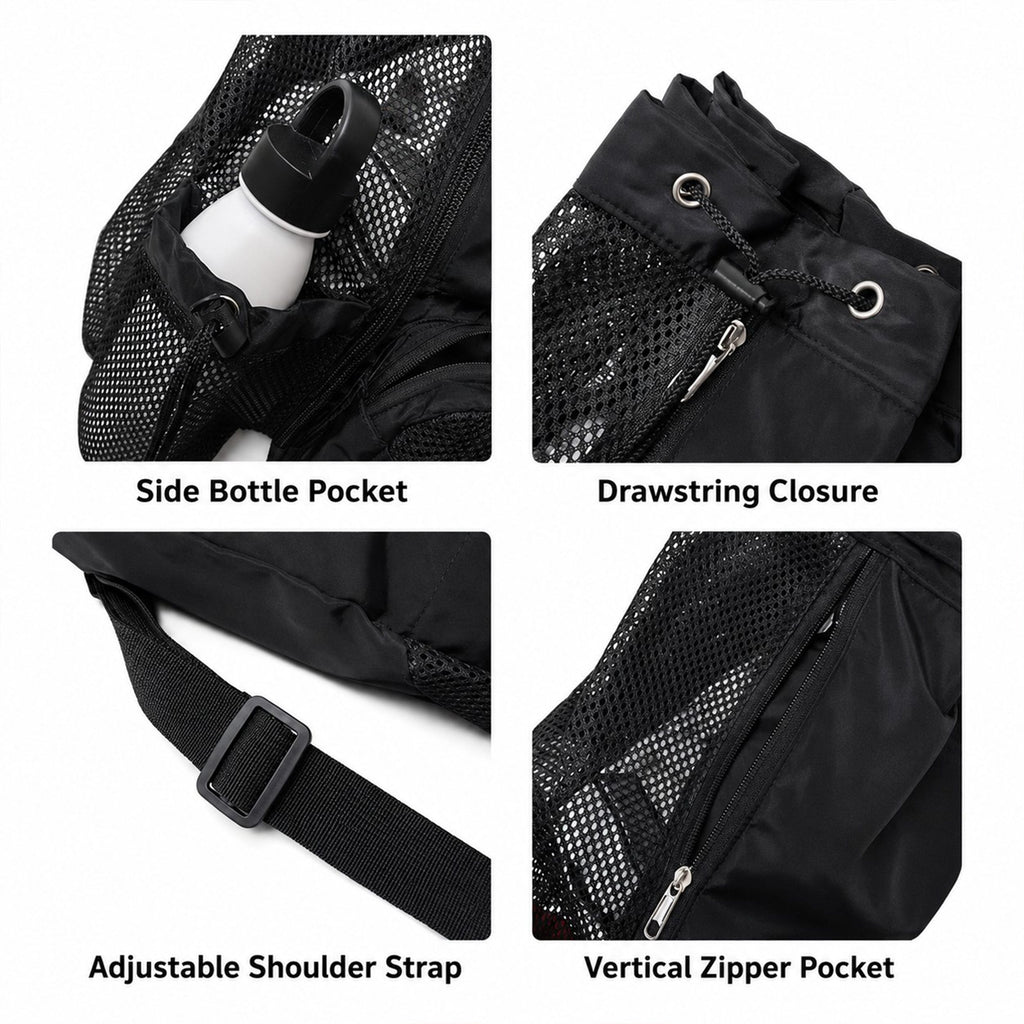 Mesh Swim Backpack with Drawstring Closure and Side Pockets