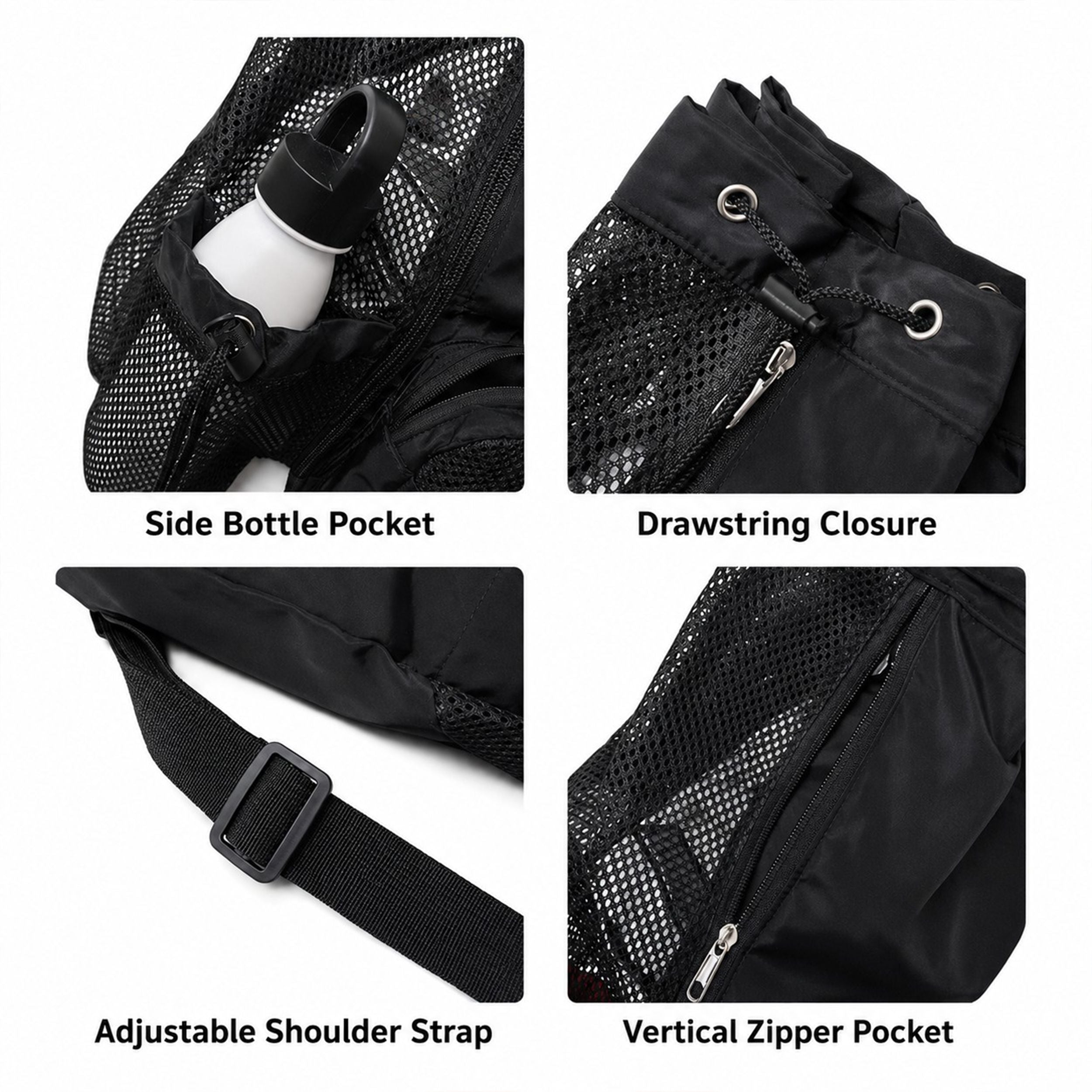 Mesh Swim Backpack with Drawstring Closure and Side Pockets