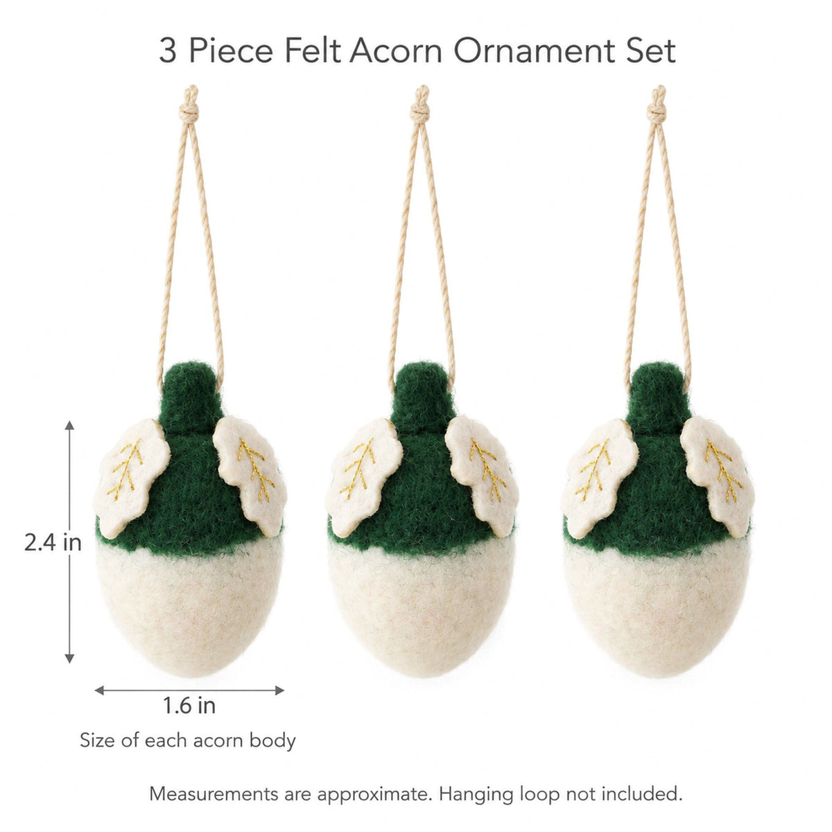 3 Piece Felt Acorn Hanging Christmas Ornament Set Gift