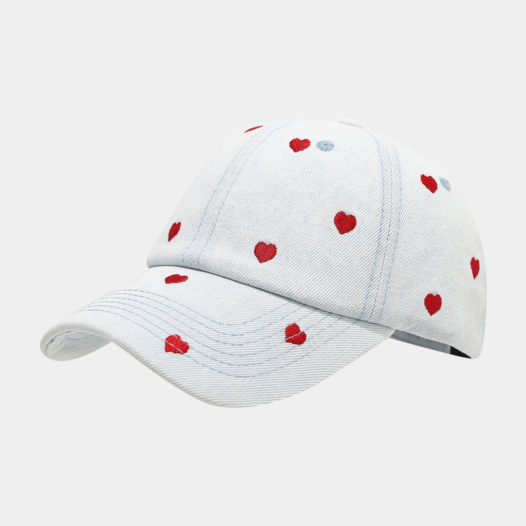 Denim Baseball Cap Heart Embroidered Adjustable Dad Hat