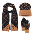 3 Piece Argyle Beanie Scarf and Touchscreen Gloves Winter Set