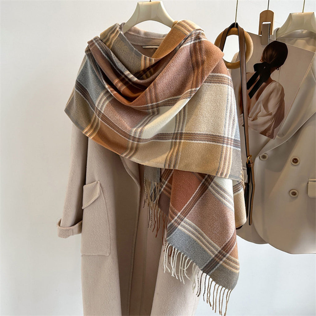 Anna-Kaci Women's Plaid Tassel Trim Faux Cashmere-Like Winter Warm Scarf - 77IN¡Á26IN