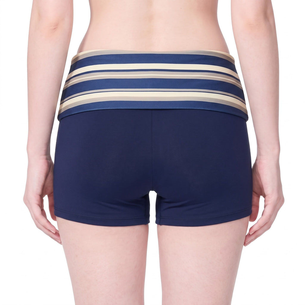 Striped Foldover Waist Fitted Athletic Shorts for Workouts Running and Everyday Activewear